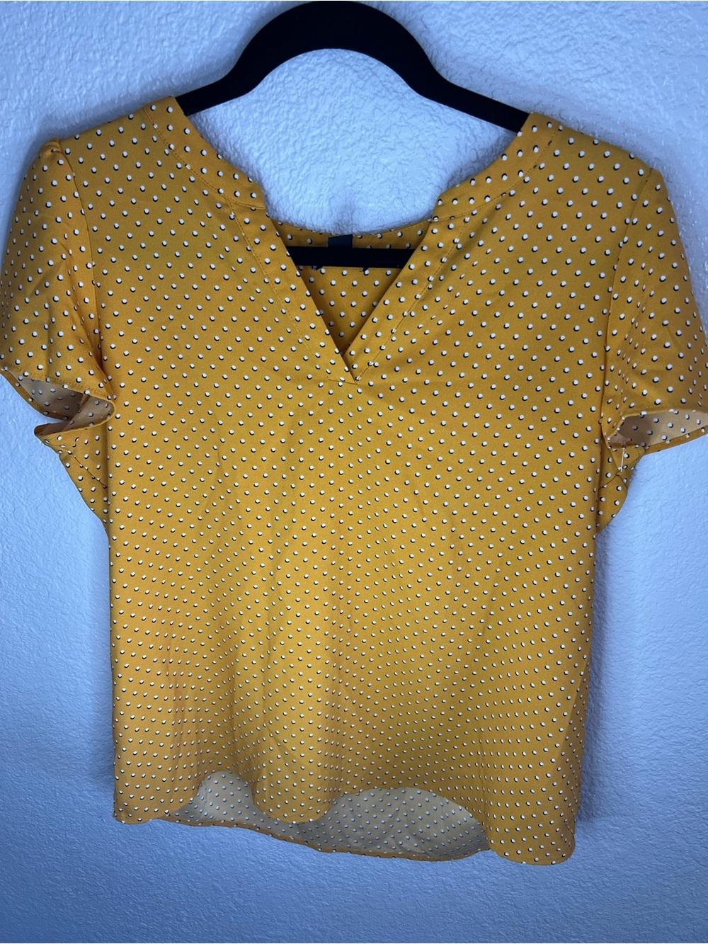 Hilary Radley Mustard Yellow Polka Dot V-Neck Blouse